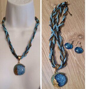 Curated bundle blue boho necklace & glass earrings